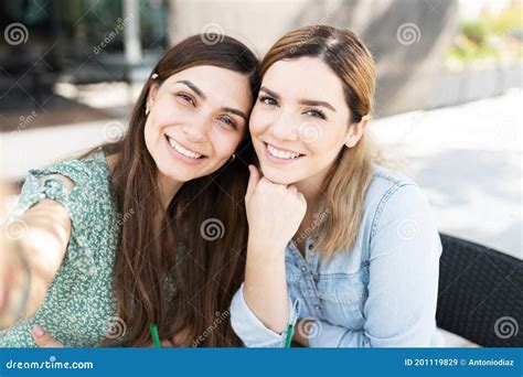 Portrait Of Happy Lesbian Couple During A Date Stock Image Image Of Flirting Happy 201119829