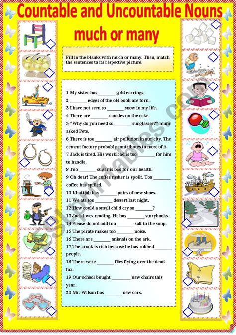Countable And Uncountable Nouns Worksheet With Answer