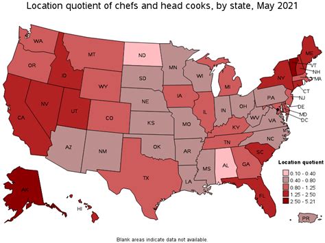 Map Of Location Quotient Of Chefs And Head Cooks By State May 2021