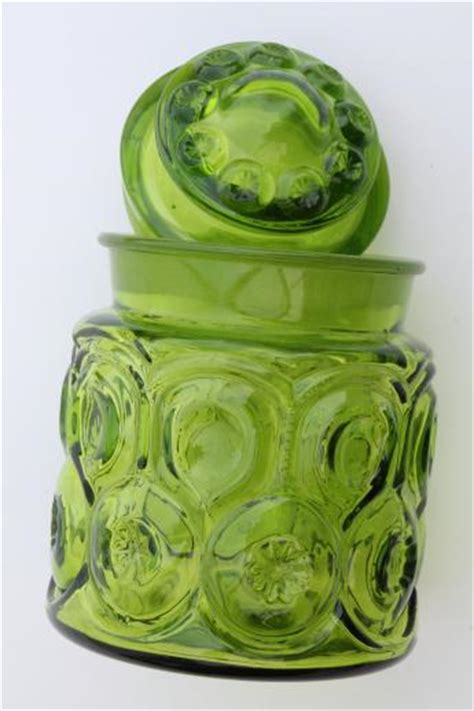 Vintage Moon And Stars Pattern Glass Canister Green Glass Moon And Stars