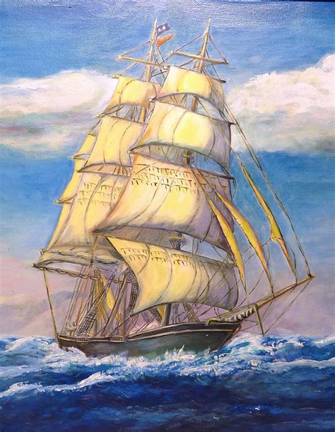 Square Rigged Sailing Ship By Elvan Habicht 1974