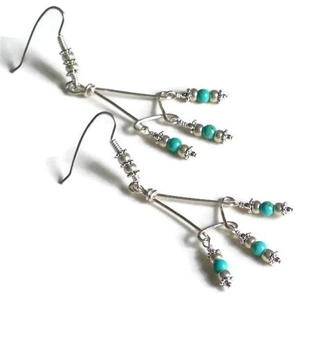 Silver And Turquoise Chandelier Earrings Boho Chandelier Earrings