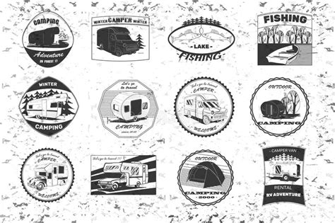 vintage camping and outdoor adventure emblems logos and badges camping equipment camp trailer