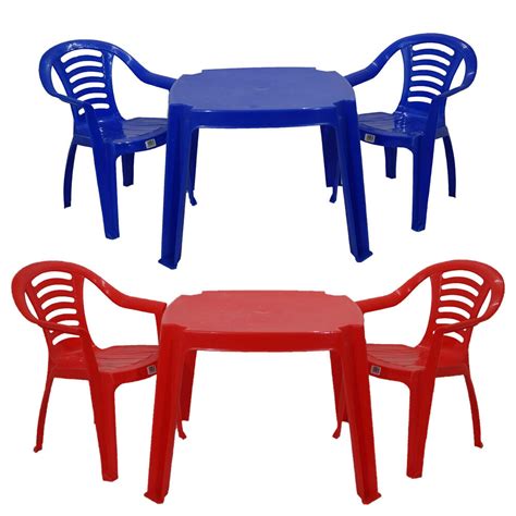 Childrens Kids Plastic Table And Chairs Red Or Blue Nursery Sets
