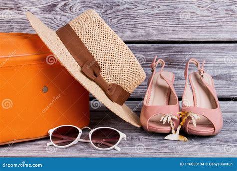Beach Accessories For Woman Stock Photo Image Of Straw Goggles