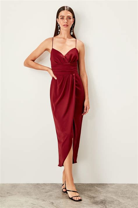 trendyol burgundy rib detail dress tprss19bb0420 dresses aliexpress