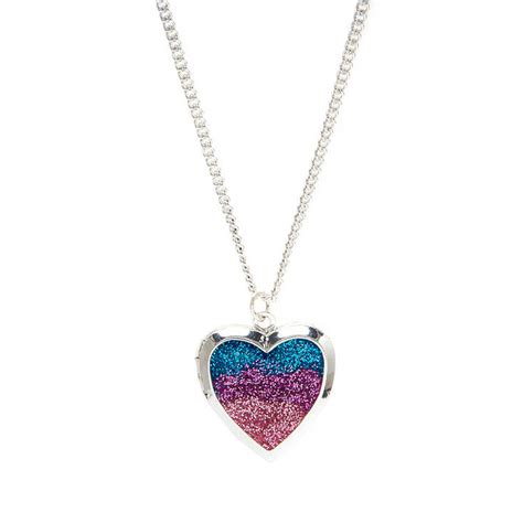 Blue Purple And Pink Glitter Heart Shaped Locket Claires Us