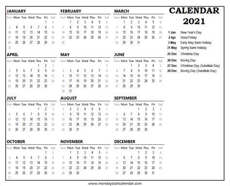 Important note regarding paper size: Free Printable 2021 Calendar Uk A4 - 2021 Calendar Year ...