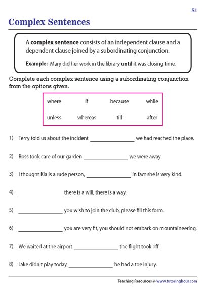 Simple Compound And Complex Sentences Worksheets For Grade 7