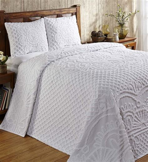 Medallion Tufted Chenille Bedspread King In White Amazonca Home