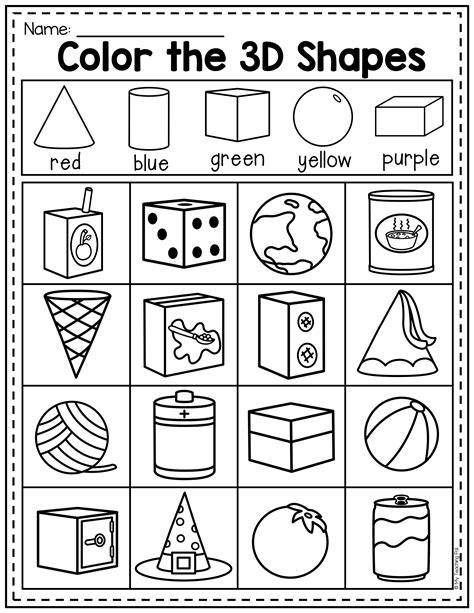 3d Shape Sorting Worksheet Kindergarten