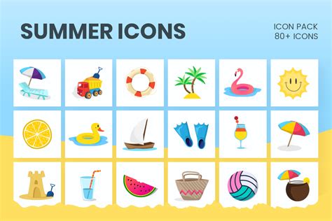 81 Modern Summer Icons Set Graphicmama