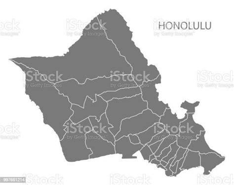 Ilustración De Mapa De La Ciudad De Honolulu Hawaii Con Barrios Gris