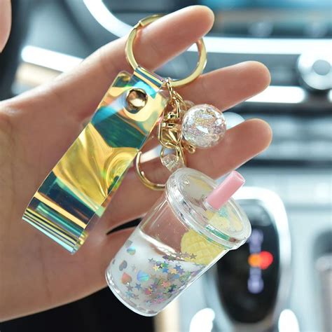 Buy Glitter Quicksand Key Chain Liquid Floating Keyring Bag Charm Milk