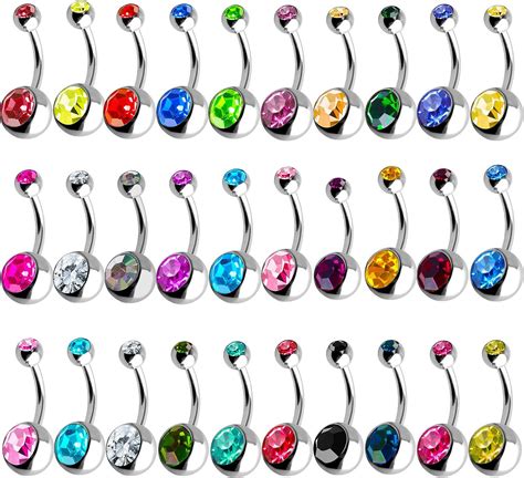 Outee 30 Pcs Belly Bars Belly Rings Button Stainless Steel Belly Button Piercing Body Jewelry