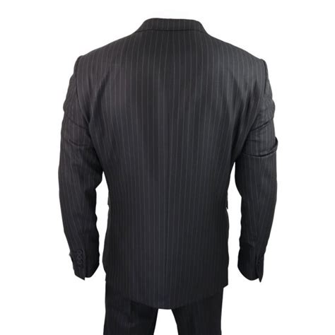 Mens Black 3 Piece Pinstripe Suit Buy Online Happy Gentleman