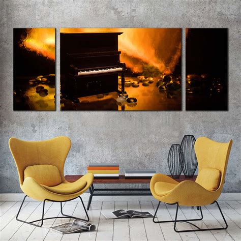 Isolated Piano Canvas Wall Art Orange Abstract Piano Elegance 3 Piece