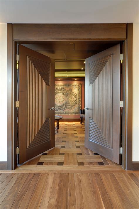 Interior Door Custom Double Solid Wood With Walnut Finish