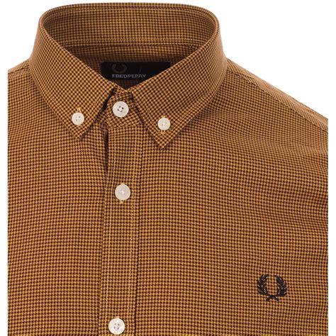 Fred Perry Mens Micro Houndstooth Check Shirt In Mustard