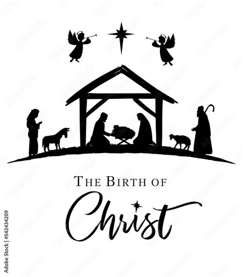 The Birth Of Christ Christmas Nativity Scene In Black Color Shepherd