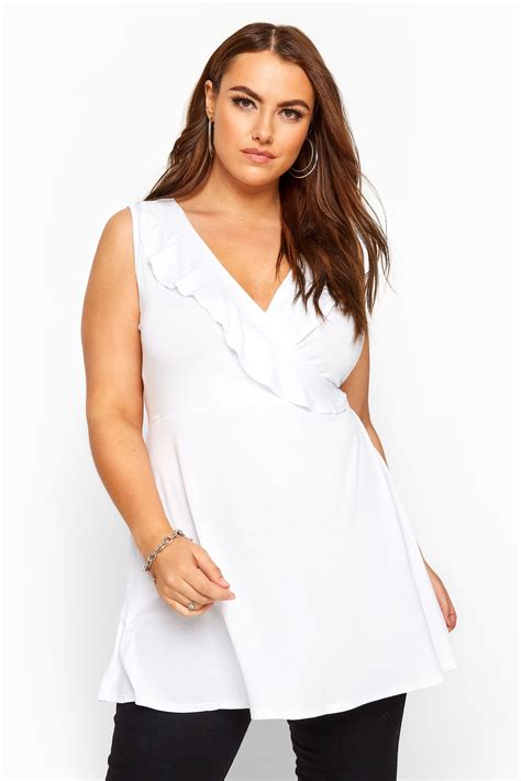 White Sleeveless Frill Wrap Top Yours Clothing