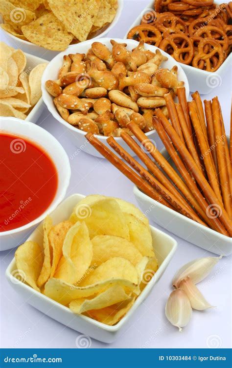 Potato Chips And Other Salty Snacks Stock Photo Image Of Pretzel