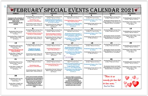 February Special Events Calendar 2021 Hudsonview