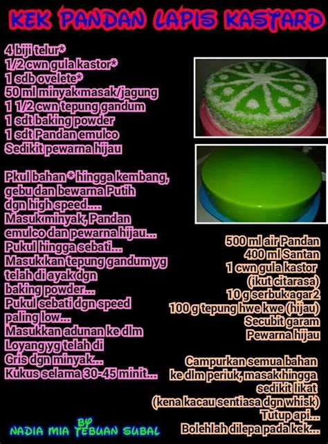 By ervand_blogger desember 29, 2019. Kek pandan lapis kastad | Cake recipes, Recipe cards
