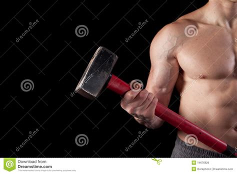 shirtless guy holding a sledgehammer royalty free stock image image 14676826