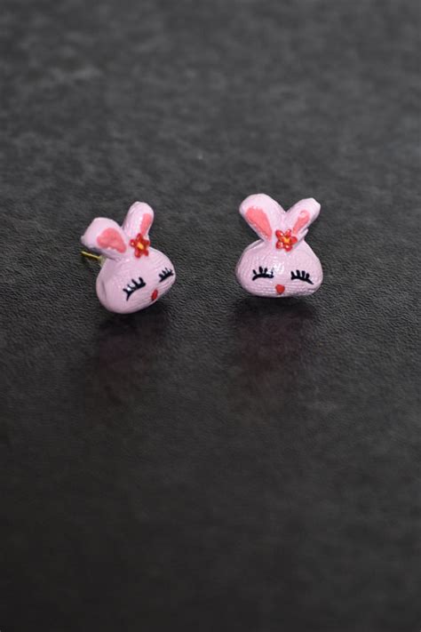Polymer Clay Earrings Pink Bunny Earrings Easter