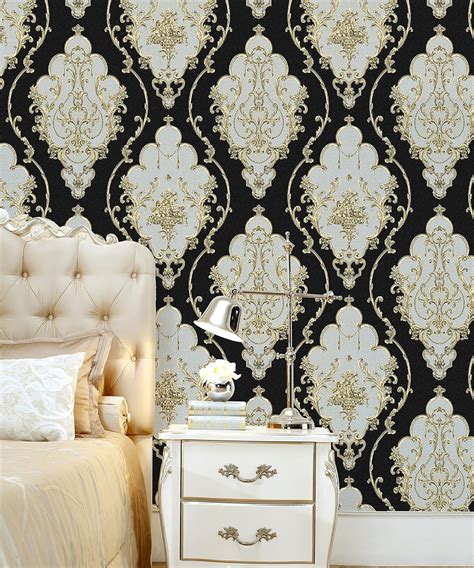 Haokhome 360207 Luxury Heavy Texture Victorian Damask Wallpaper Black