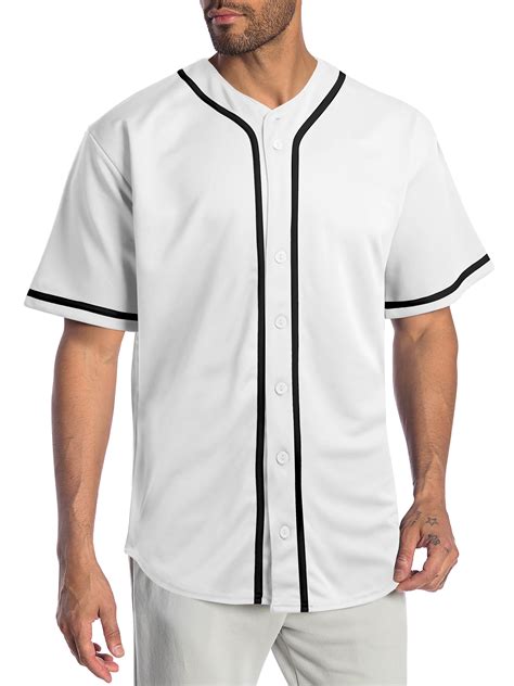 Mens Blank Two Tone Baseball Sports Stretch Jersey Button Poly Blend