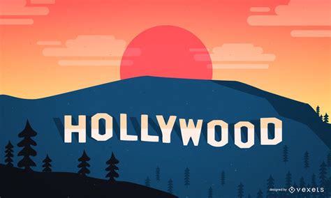 Hollywood Illustration Featuring The Classic Hollywood Sign Over A
