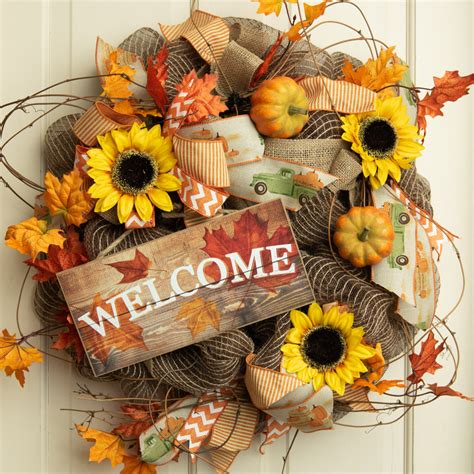 12 Wooden Sign Welcome With Fall Leaves Ap8182