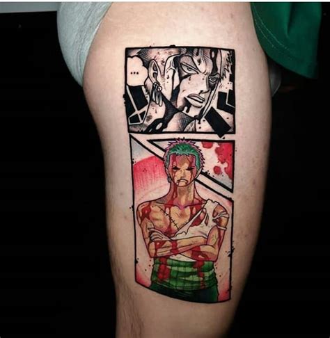 A Mans Leg With A Tattoo On It That Has An Image Of Two Men Holding