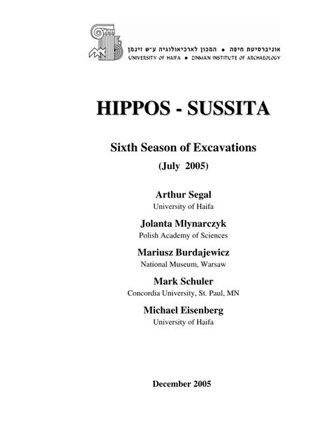 Pdf Hippos Sussita Sixth Season Of Excavations July