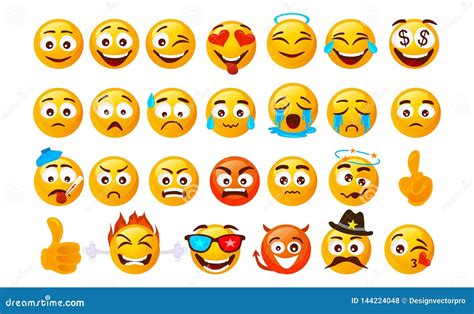 Sistema De Emoticons Sonrientes Caras Del Vector Con Diversas Emociones