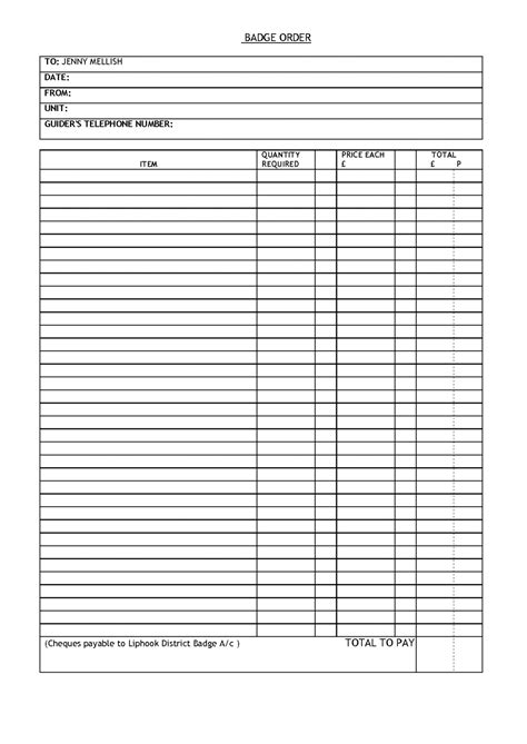 Blank t shirt order form