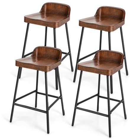Gymax 4pcs 245 Low Back Bar Stool Industrial Counter Height Chair