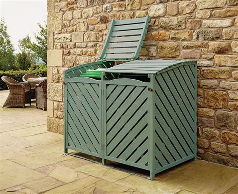 Double Wheelie Bin Store Outdoor Cover Recycling Storage Hinged Lid