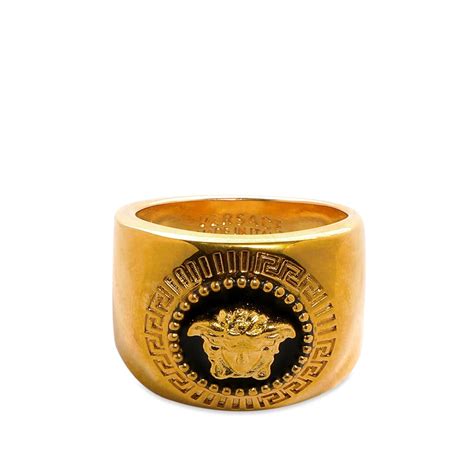 Versace Round Medusa Head Signet Ring Black And Gold End Es