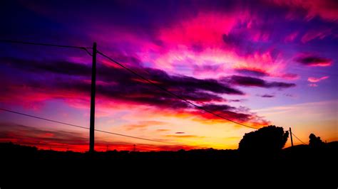 Wallpaper Id 20192 Post Wires Sunset Sky Clouds 4k Free Download
