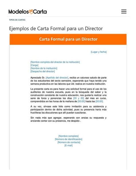 Ejemplos De Carta Formal Para Un Director