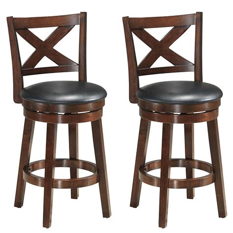 Costway Set Of 2 Bar Stools 24 Height Wooden Swivel Backed Dining