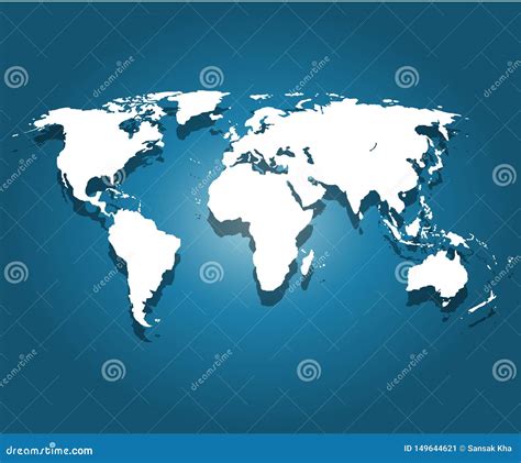 World Map Is White On A Blue 3d Background Stock Illustration