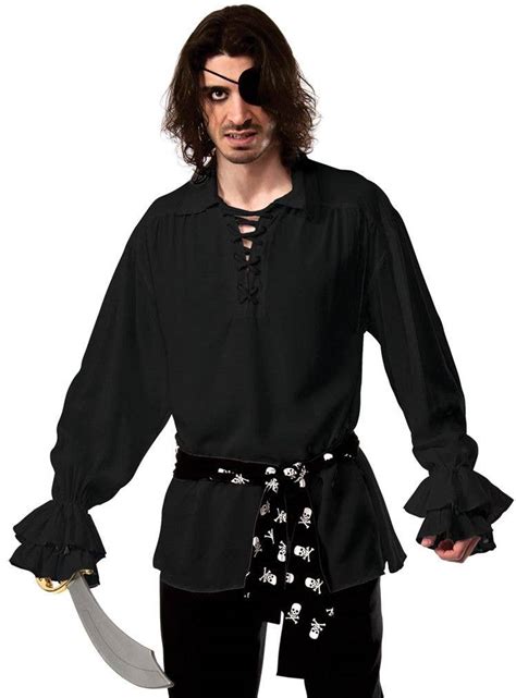 Mens Black Pirate Shirt With Belt Heaven Costumes