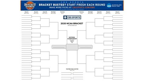 Ncaa Tournament Printable Bracket 2020 Print Your March Intended For