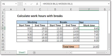 Excel Formula Calculate Network Time With Break In A Timesheet Hot Sex Picture