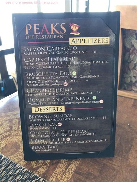Online Menu Of Peaks Restaurant Restaurant Palm Springs California