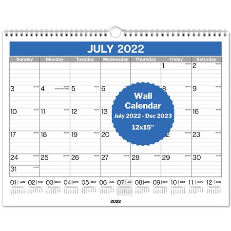 Buy Dunwell Large Wall Calendar 2022 2023 12x15 18 Months July